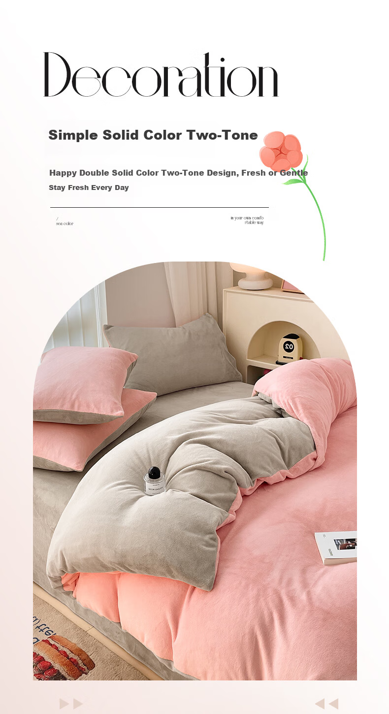 Grace Milk Velvet Three-Piece Set Student Dormitory Bedding - Milk Velvet - Warm Pink Small Size 4