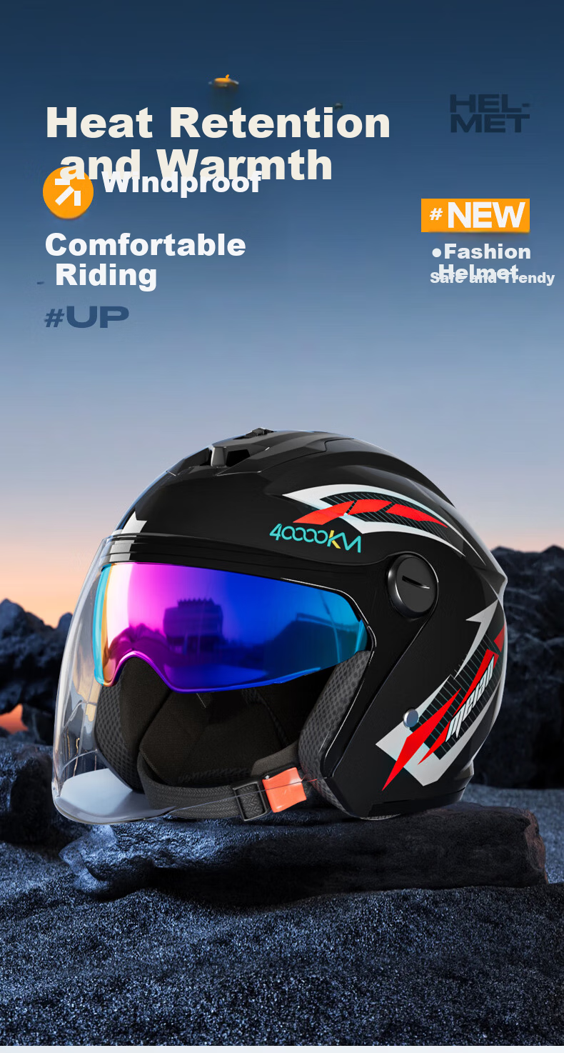 40,000 Kilometers New National Standard 3C Certified Electric Motorcycle Helmet Winter Warm Motorcycle Helmet Anti-Fog Visor Unisex Matte Black 1