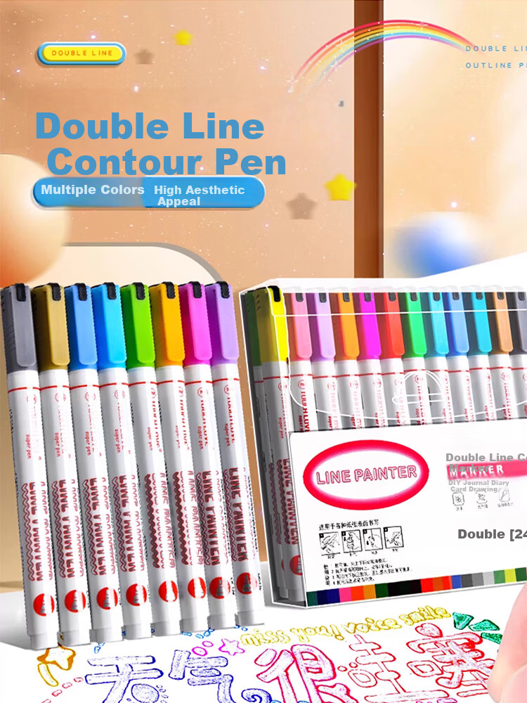 Meijiwan 12-Color Double-Line Outline Pen Set Thick Glitter Quick-Dry Pearl Journal Marker DIY Kids Double-Line Pens 1