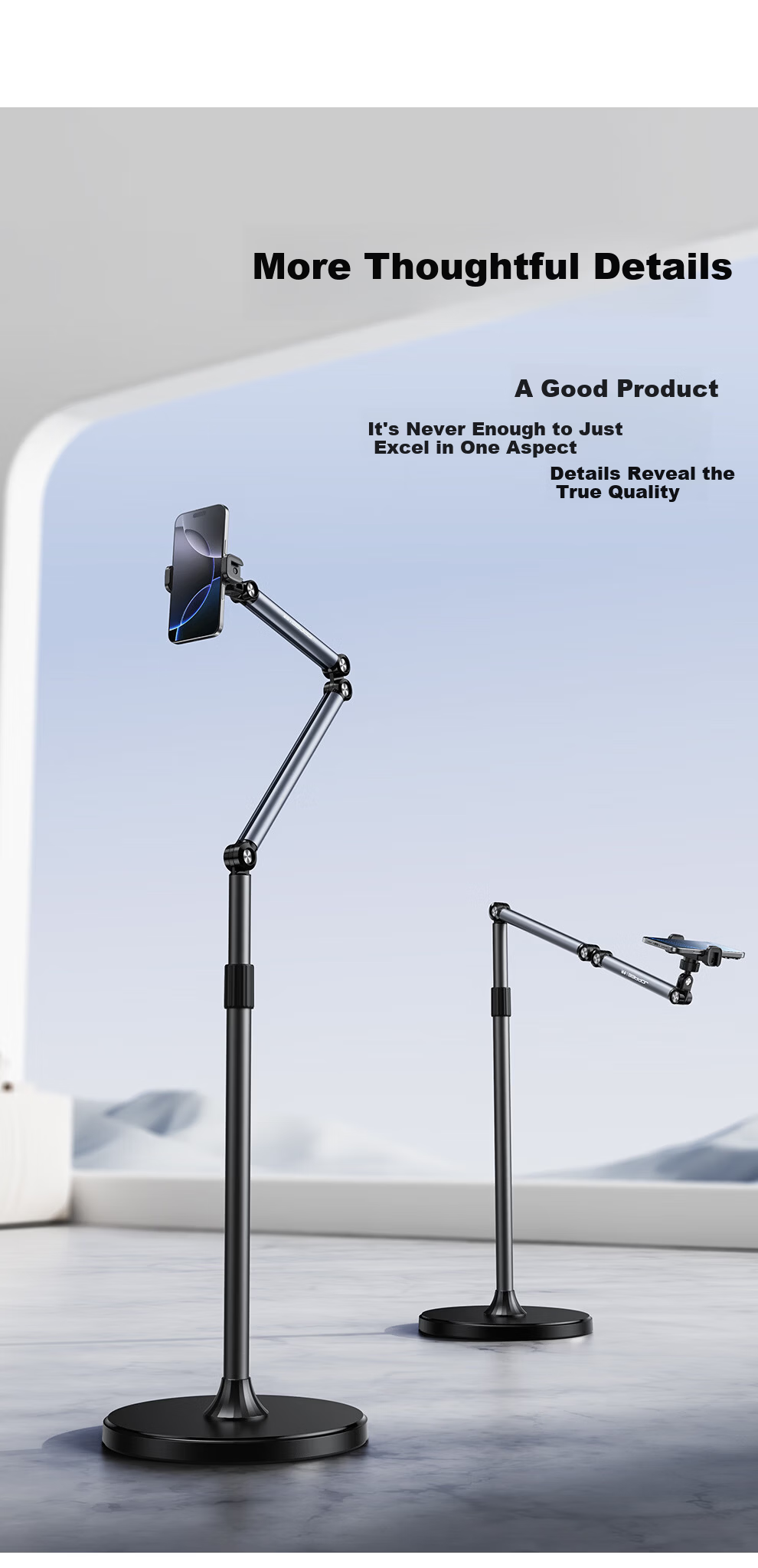 JOPREE Mobile Phone Stand Floor Live Streaming Stand Multifunctional Shooting Overhead Adjustable Telescopic Lazy Stand Bedside Video Watching Universal Support Stand 15