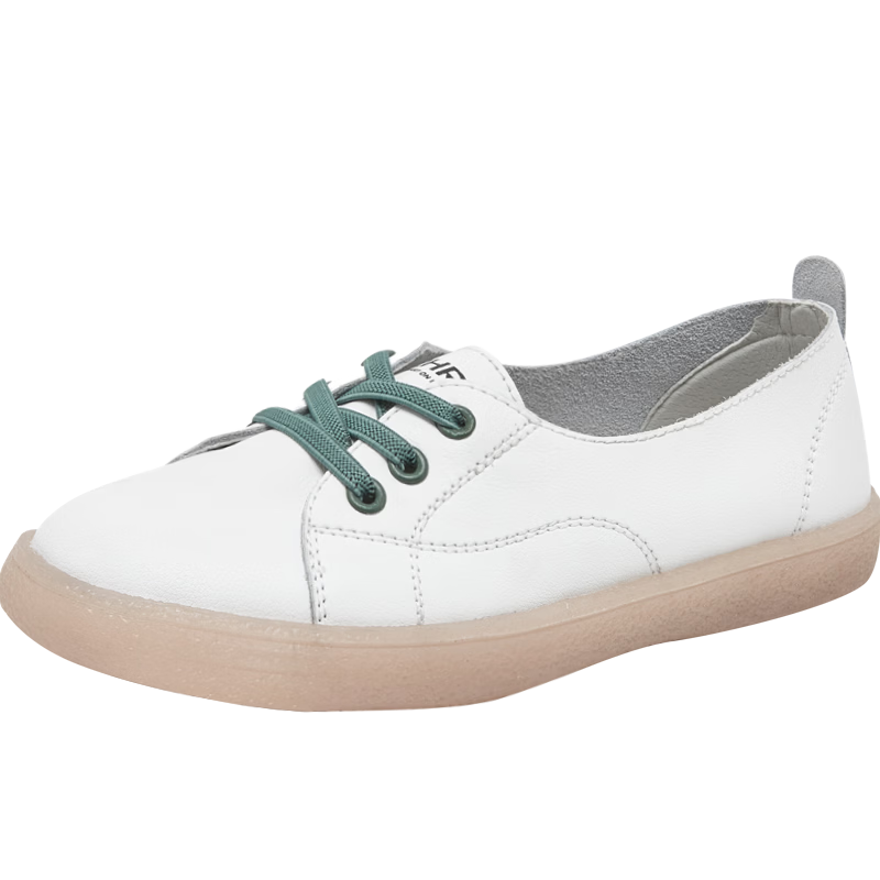 ZHR White Sneakers for Women, Contrasting Colors Versatile Casual Shoes, Genuine Leather Women's Shoes A70 White-Green 37