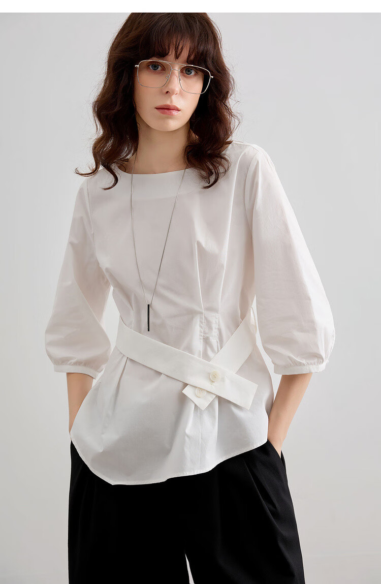 Demana Pure Cotton Breathable Summer Artistic Fresh Round Neck Slim Waist Shirt Women's Top 23