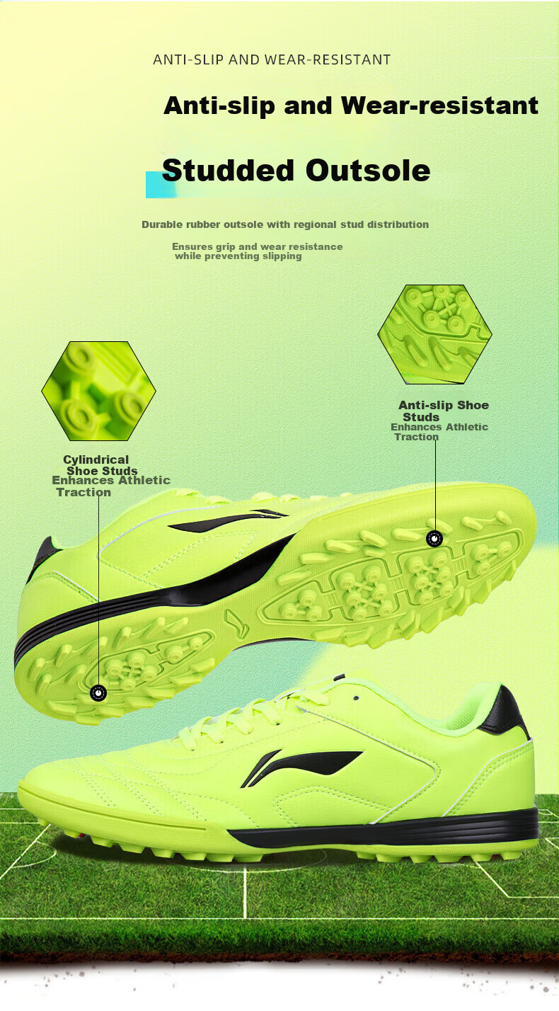 LI-NING Men's Football Shoes TF Turf Studs Adult Youth Kids Non-Slip Wear-Resistant Professional Training Cleats 8