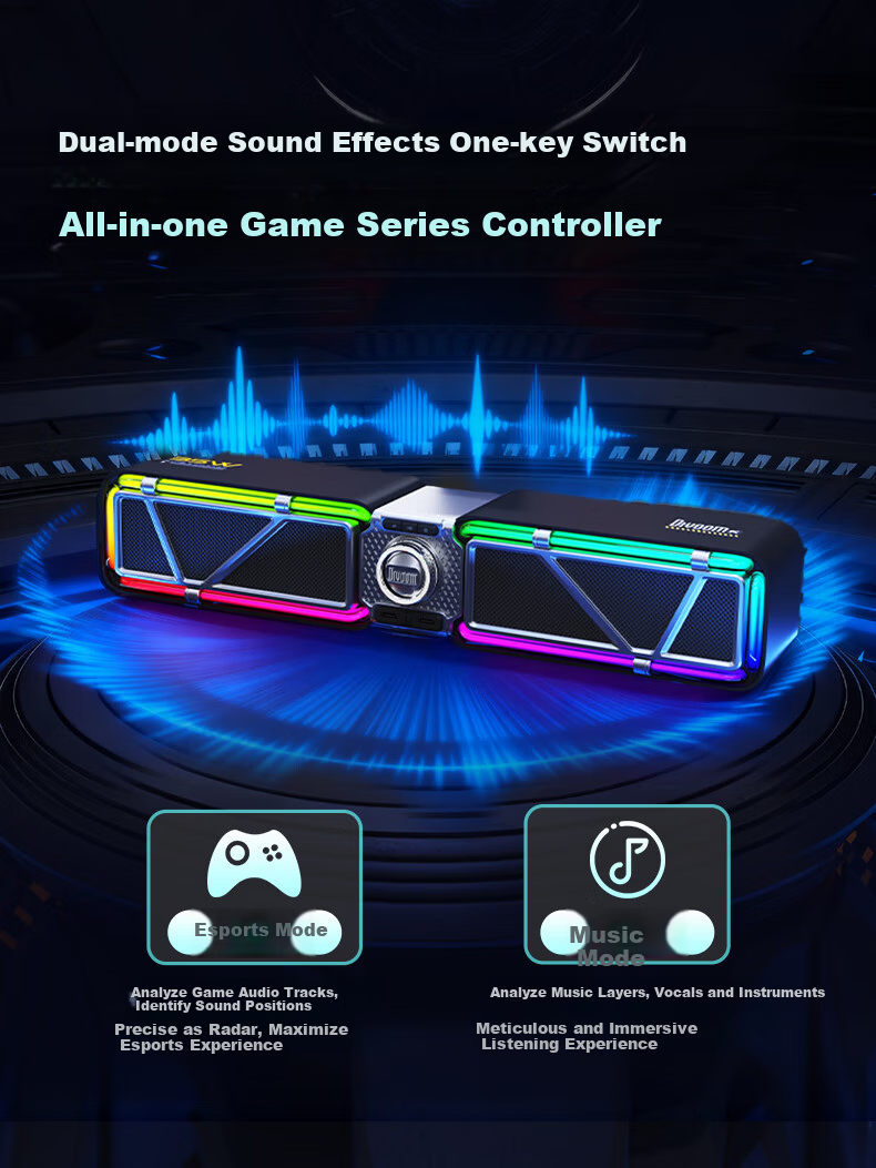 Divoom Divoom Gaming Speaker Stereo Surround Sound Computer Desktop PC Anti-Howling Bluetooth 6.0 Wired RGB Light Bar Black 6