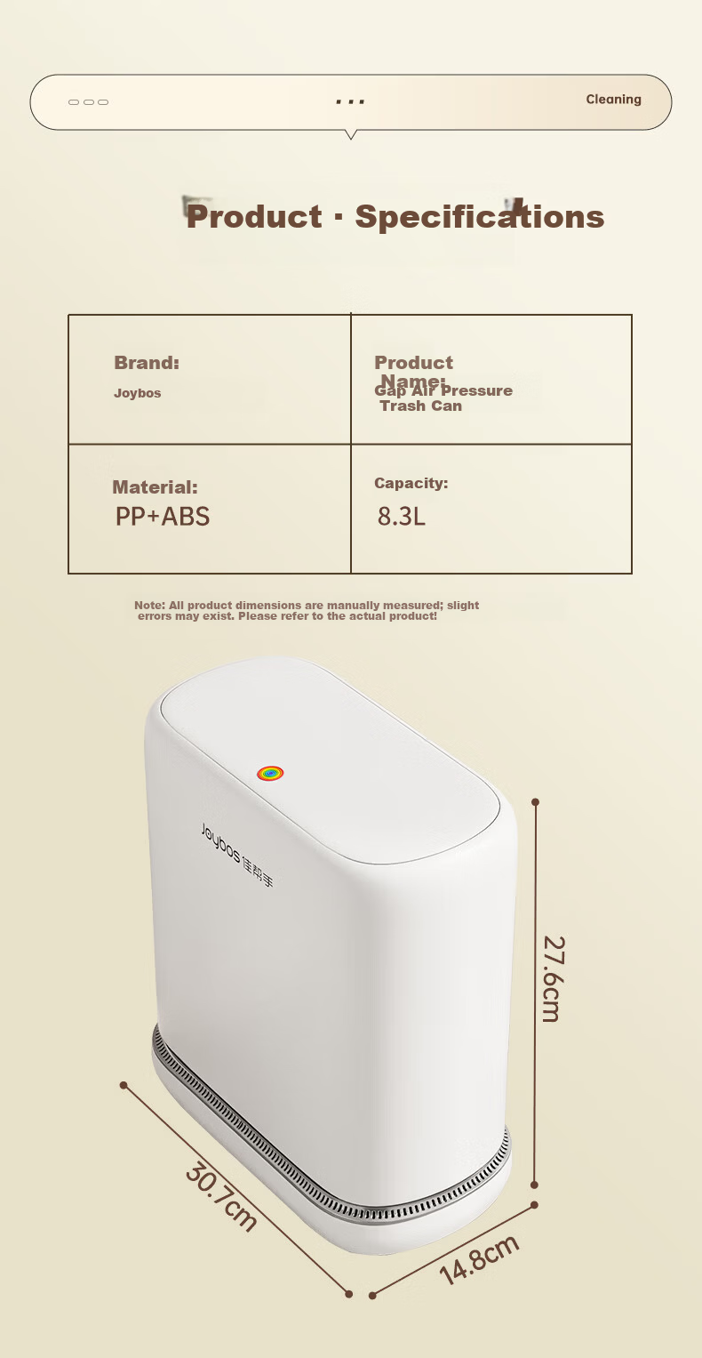 Jiabangshou 8.3L Air Pressure Press-Open Trash Can White Bathroom Odor-Proof Toilet Waste Bin 7