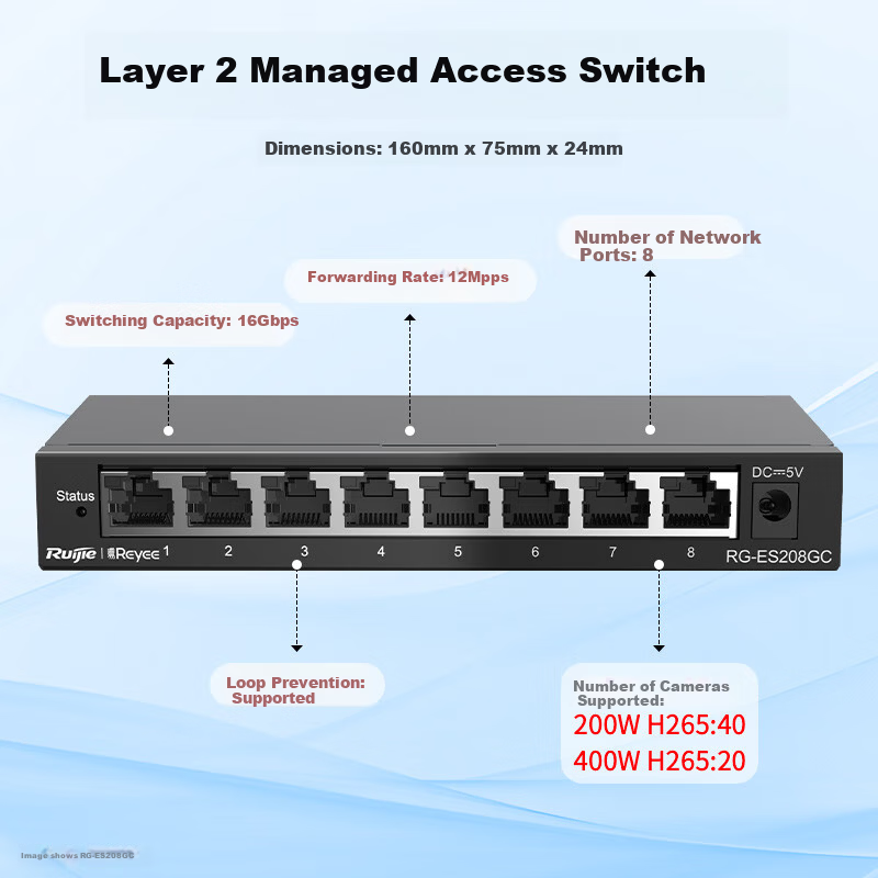 Ruijie 8-Port Full Gigabit Managed Switch RG-ES208GC Enterprise-Level Network Management Office Surveillance Engineering Switch Splitter