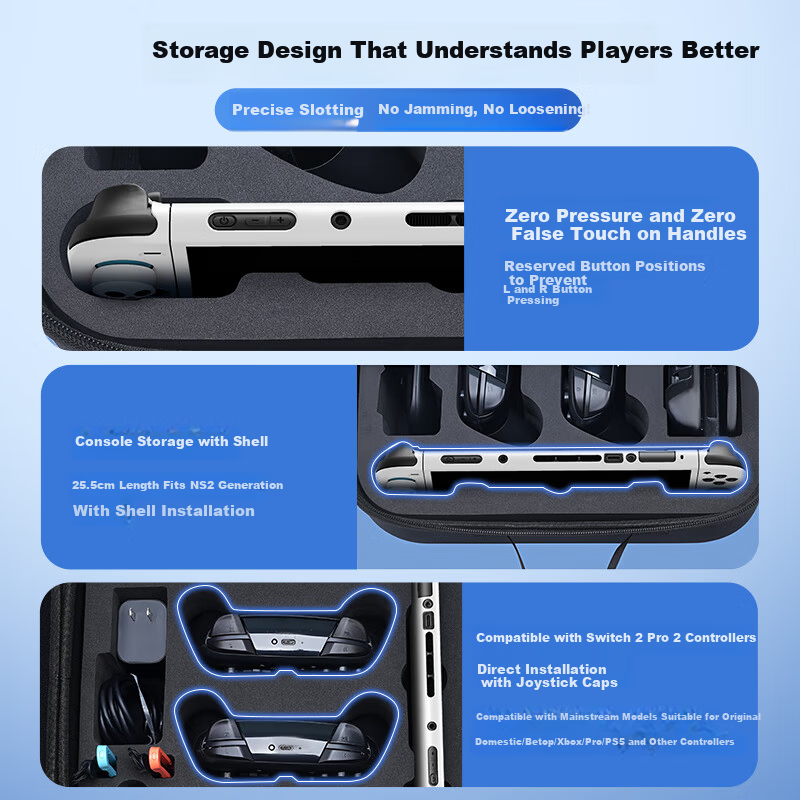Jemdo Nintendo Switch 2 Full Set Storage Case, Dual Pro Controller Box, NS2 Game Console Accessories, Large Capacity Protective Case, Protective Shell, Tempered Glass Film, Joystick, Portable Base 2