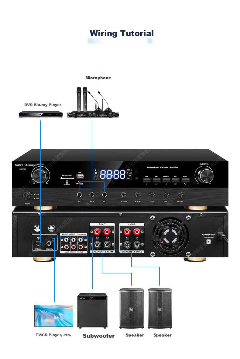 SAST Professional Pure Amplifier, High-End Hifi Stage Wedding Home Performance KTV Dual-Channel High-Power Audio Amplifier MV-400Axs 12