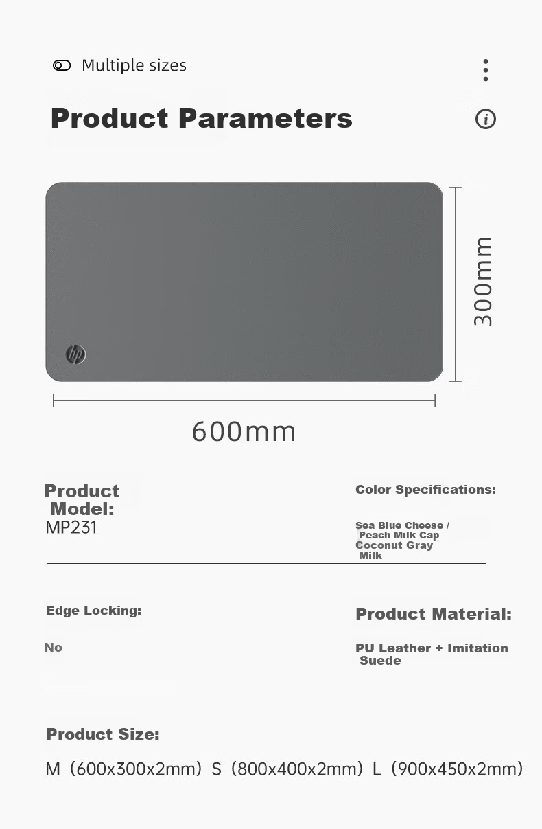 HP MP231 Extra Large PU Leather Waterproof Gaming Office Mouse Pad Dark Gray Extra Large 13