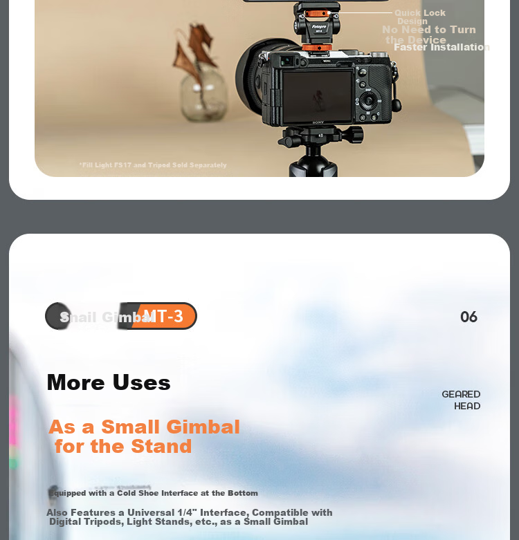 Fotopro MT-3 Monitor Base, Damping Metal Bracket, DSLR Camera Universal Mirrorless External Cold Shoe Snail Gimbal, Gray 10