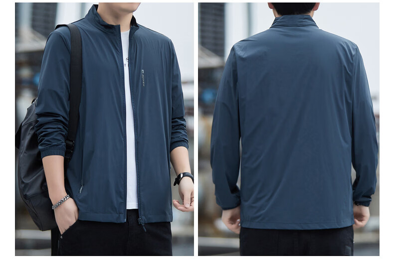 ROMON Men's Summer New Stand Collar Ice Silk Sunscreen Jacket Outdoor Fishing Coat Light Gray 2XL Model 2577 14