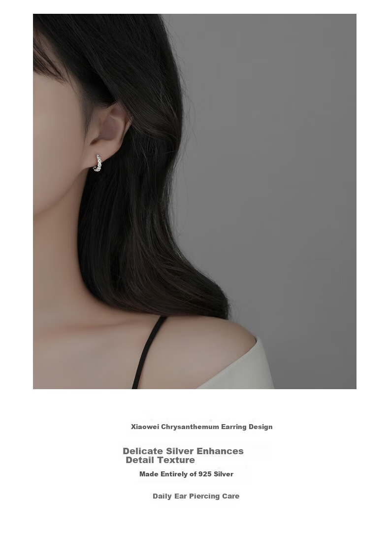 Dijing Wheat Ear Studs Women's 925 Silver Earrings Hoop High-End Elegant Ear Accessories Ear Clips Christmas Gift 3