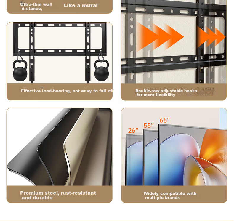 Dongpuli 75-100 Inch Ultra-Thin Embedded Large Screen TV Telescopic Rotatable Folding Wall Mount Bracket Compatible with 85 Inch Xiaomi Hisense TCL Skyworth TVs, Socket and Speaker Friendly 5