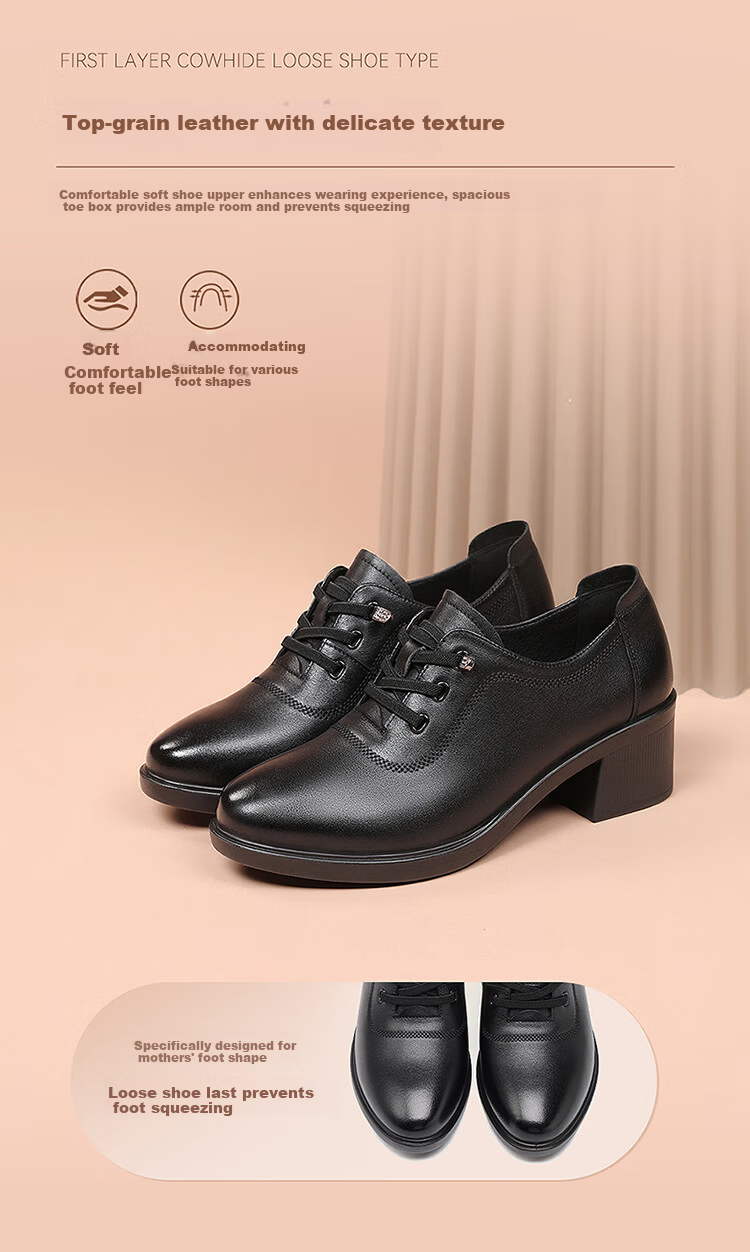 Red Dragonfly Women's Autumn Cowhide Breathable Soft Sole Leather Shoes Commuter Low-top Lace-up Mom Shoes WTB352101 Black Size 36 4