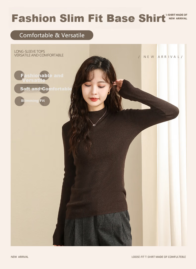 Baleno 2025 Autumn Winter New Women's Knitwear Half Turtleneck Pullover Slim Wool Sweater Top Thin Base Layer 2
