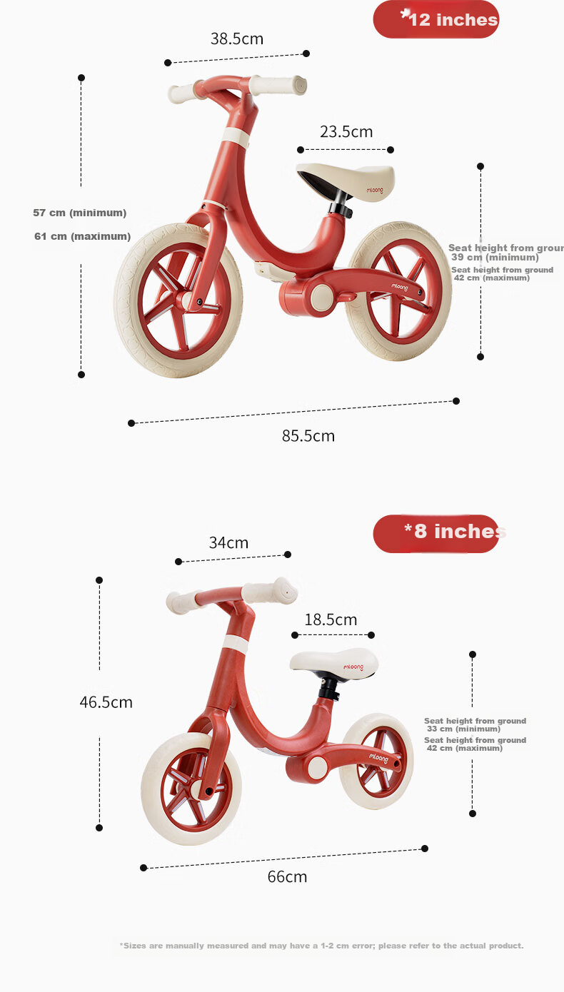 Manlong Children's Balance Bike, No Pedals, Self-Propelled Bicycle for Ages 2-3, Two-Wheel Glider, Kids' Birthday Gift 12