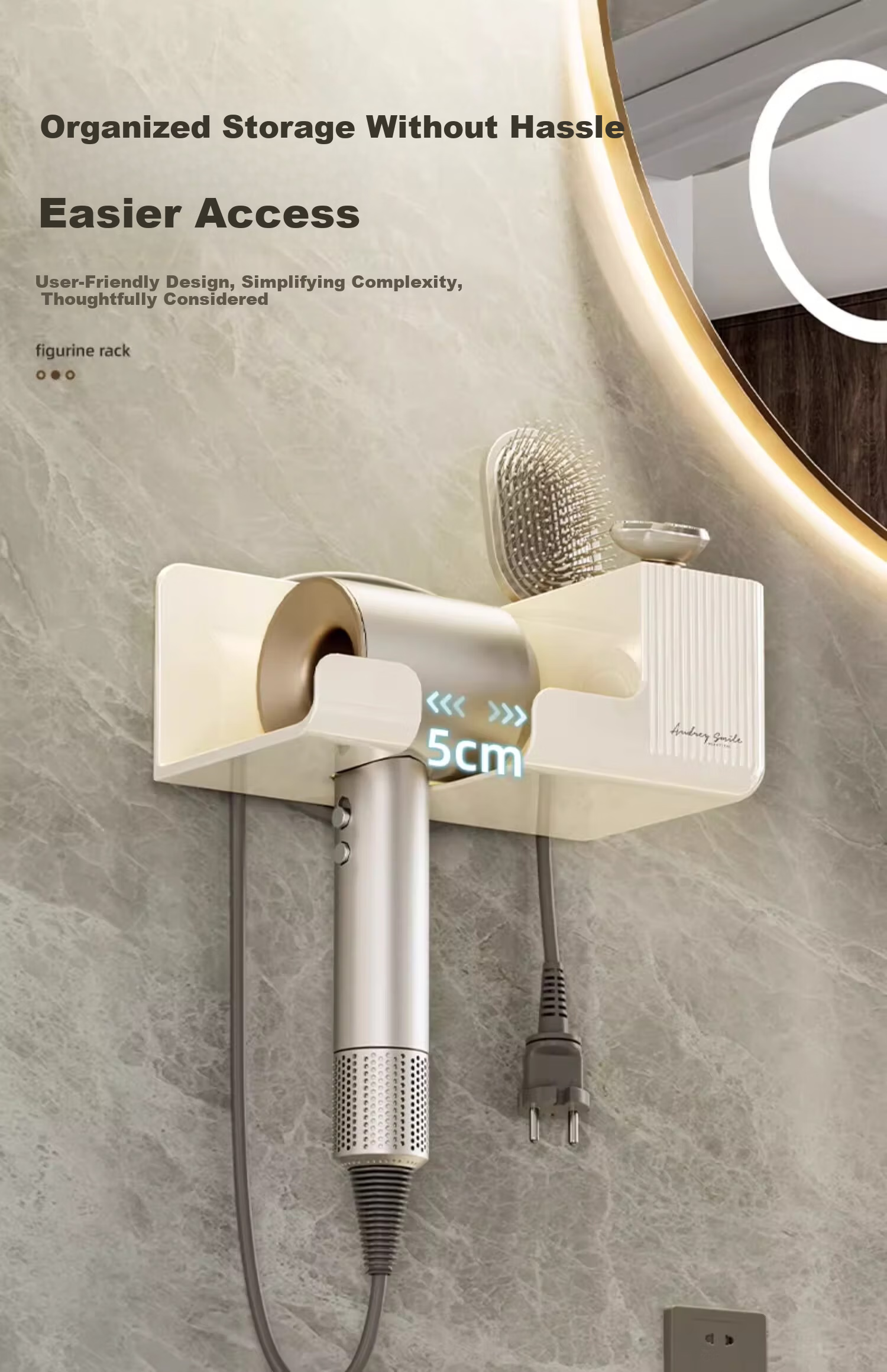 Bydoll Hair Dryer Storage Rack No-Drill Wall-Mounted Bathroom Hairdryer Holder Bathroom Hairdryer Organizer Shelf 2