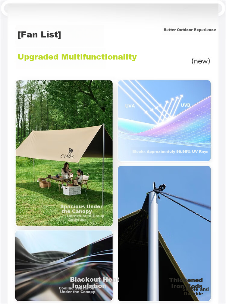 CAMEL "Peng" Black Coated Three-Pole Canopy Tent Large Outdoor Black Coated Sunshade Shelter 2