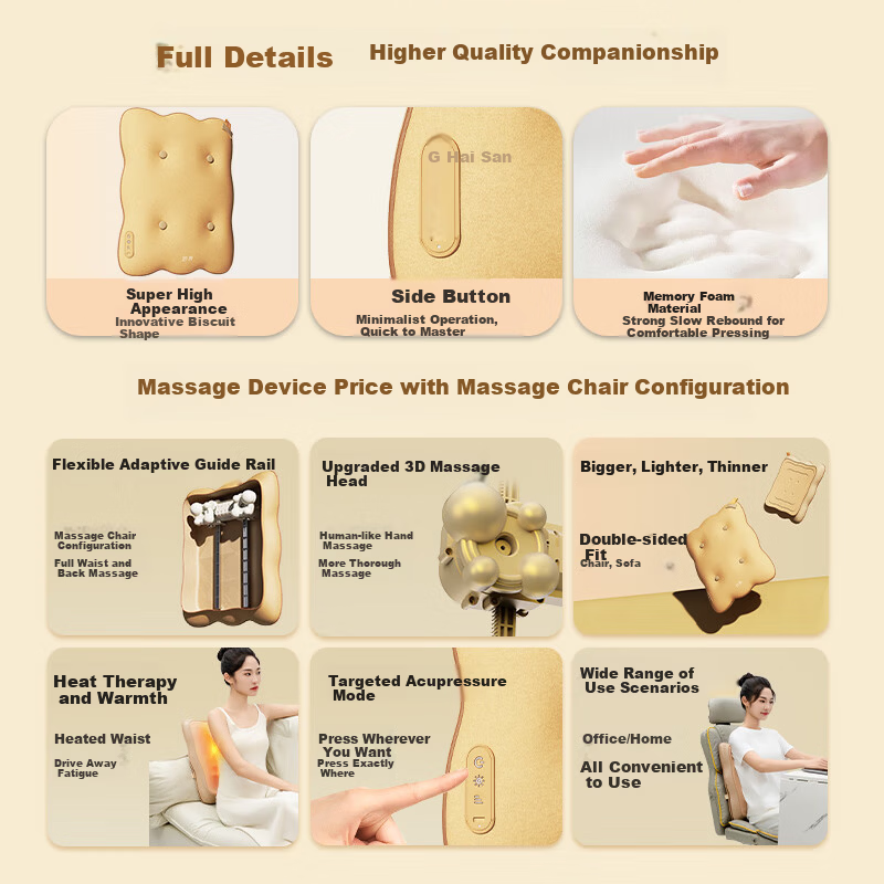 Miaojie MX06 Waist Massager Up-Down Kneading Heat Therapy Back Massager Home Office Lumbar Cushion Biscuit Shape Birthday Mother's Day Gift for Men and Women
