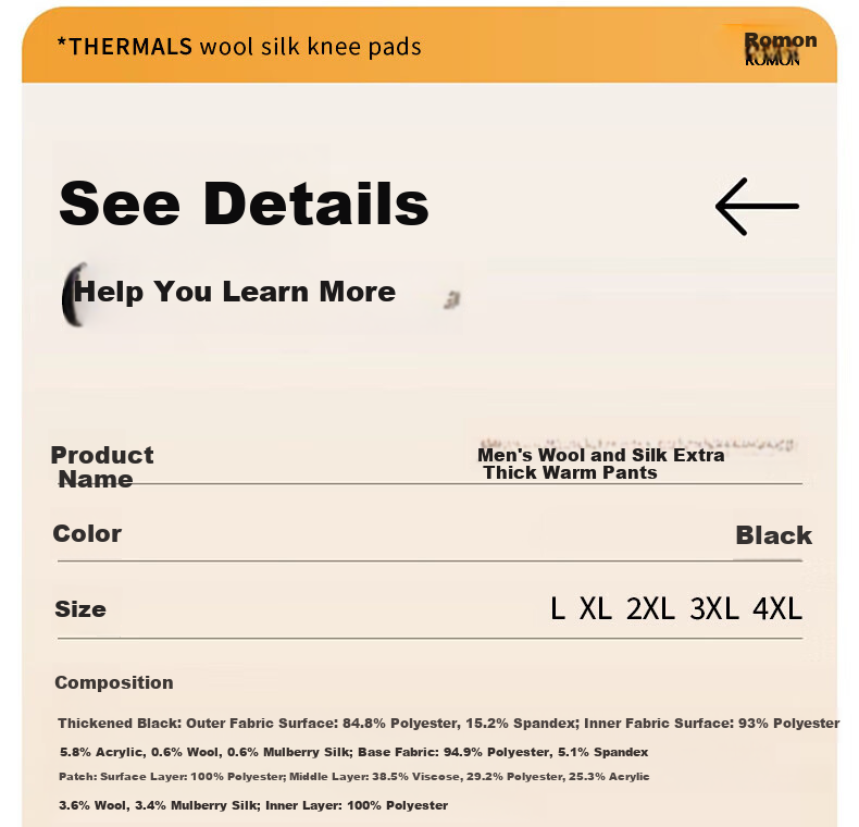 Romon Men's Thermal Pants Fleece Lined Thickened Wool Knee Protection Northeast Cotton Heated Base Layer Autumn Winter Trousers 16