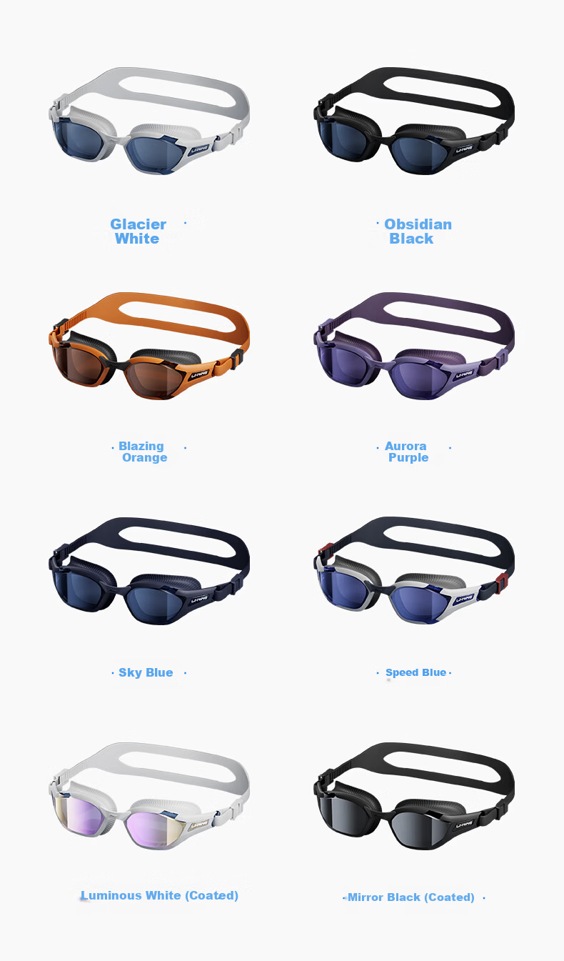LI-NING Waterproof Anti-Fog Swimming Goggles for Men and Women, High-Definition Professional Training Prescription Swimming Glasses 3411 Black 21