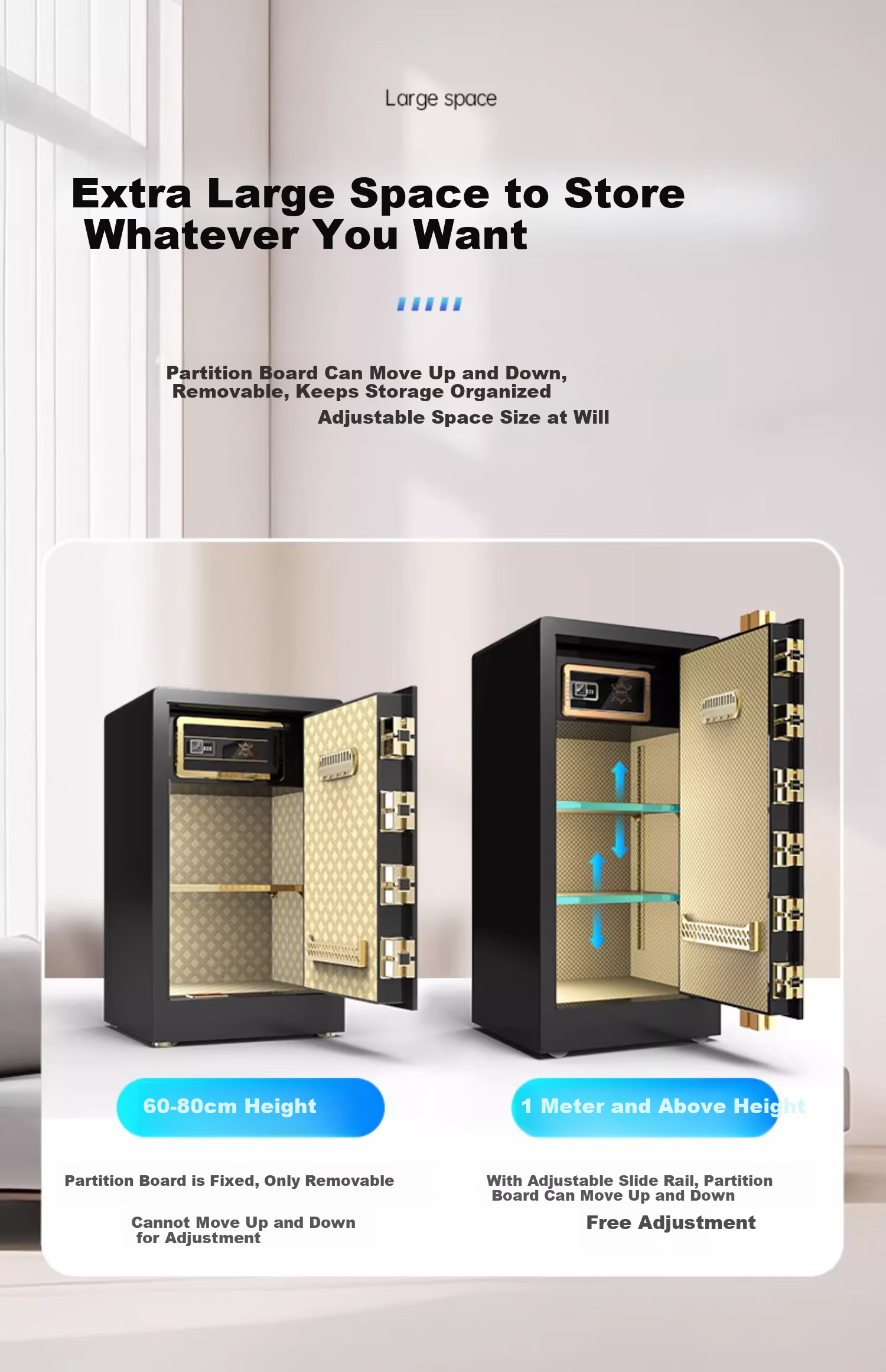 DAYI Fingerprint and Password Small Safe Home Office Financial Steel Anti-theft Safe Box 45cm Coffee Gold Password + Fingerprint 27