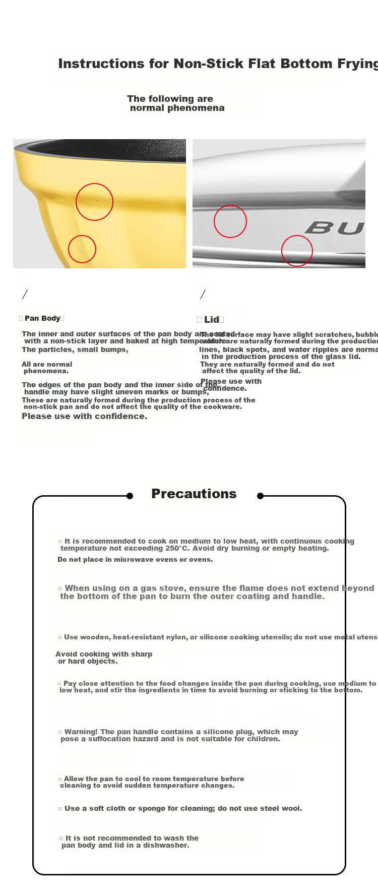 Buydeem Non-Stick Frying Pan Grill Skillet Induction Gas Stove Cooking Pan 26cm Light Yellow 15