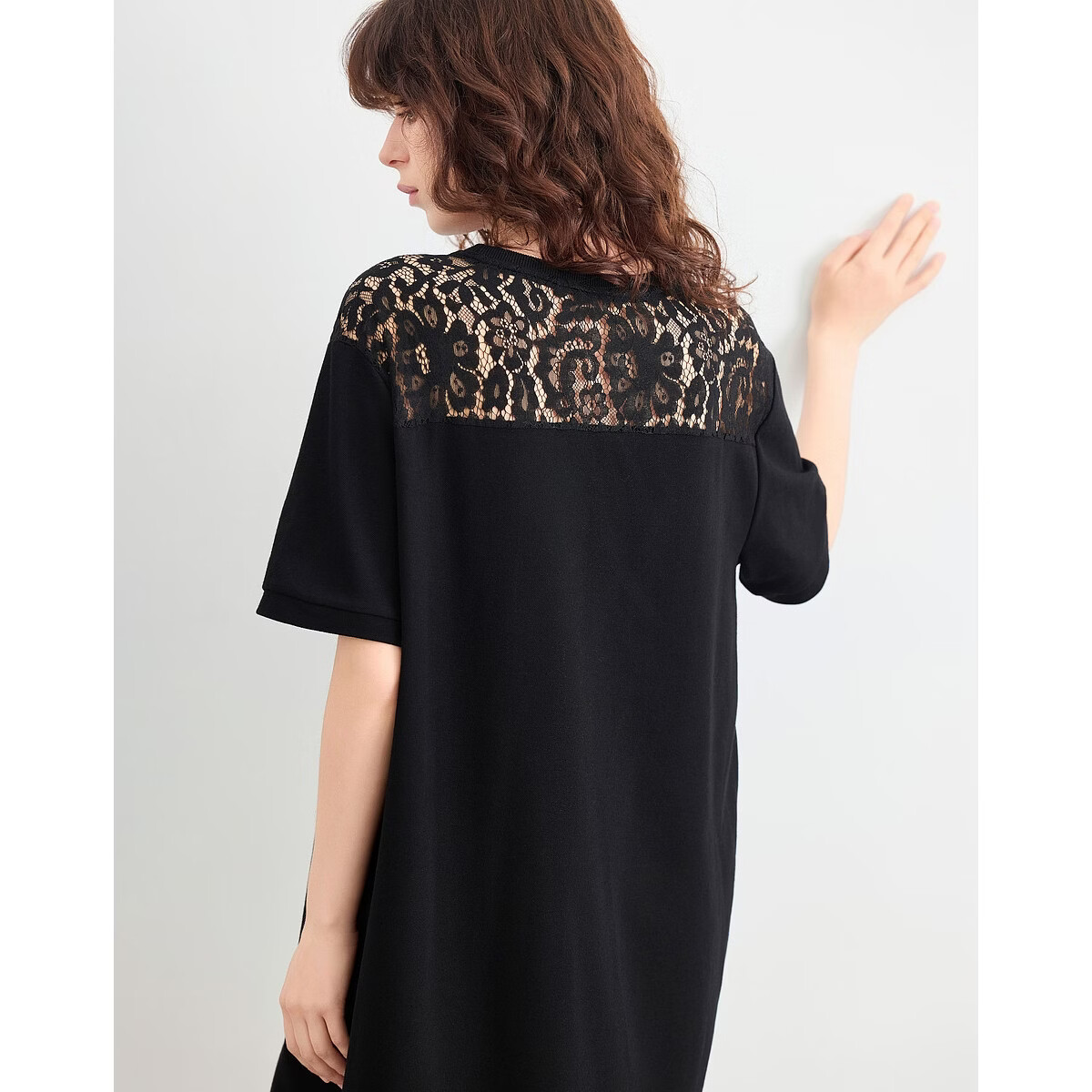 Demana Cloud Soft Cotton Series Summer Lazy Casual Round Neck Lace Splice Loose Slim Petite Women's Dress