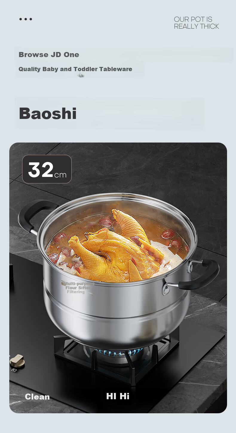 Royalstar 28cm Stainless Steel Steamer Pot Multi-Functional Large Capacity Double-Layer Soup Pot Compatible with Gas and Induction Cooktops 11