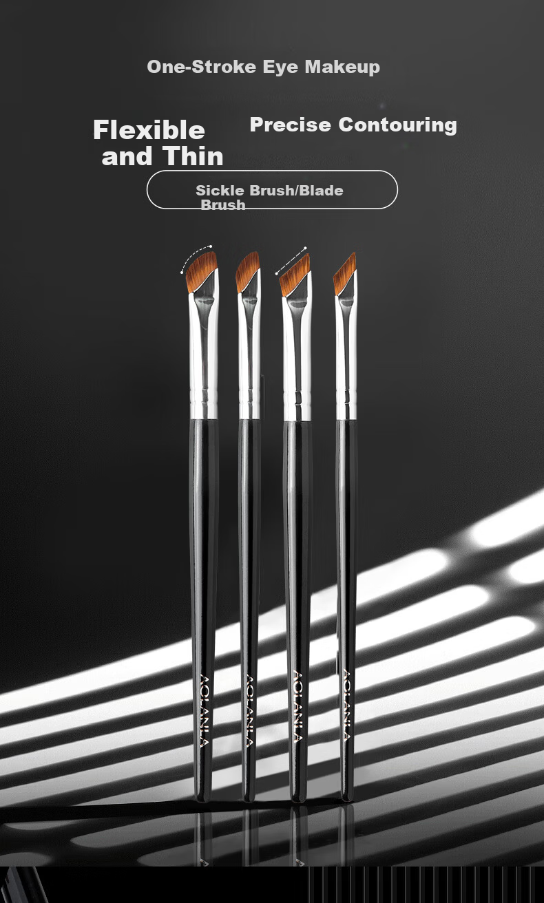 AOLANLA Sickle Eyeliner Brush 2-Pack Ultra-Thin Eye Detail Makeup Brush Blade Under Eye Tear Trough Eyelid to Brow Brush 1