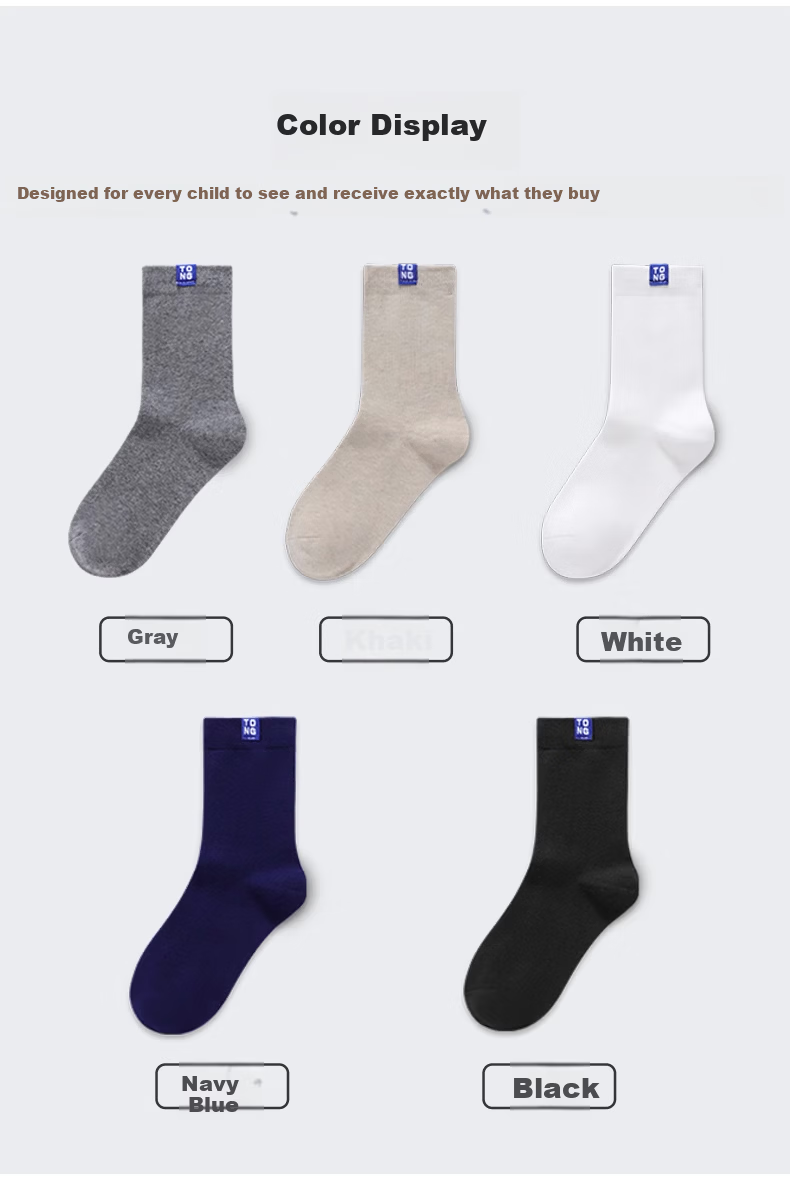 Hzasz 【5 Pairs】Youth Black Pure Cotton Socks Spring and Autumn Full Cotton Middle School Boys Large Kids Sports Long Socks 11