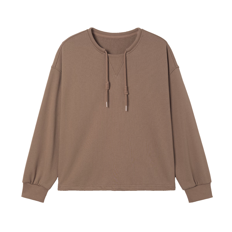 Demana [Cloud Oxygen Cotton Series] Spring Lightweight Youth Style Crewneck Hoodie with Drawstring Handmade Knot Drop Shoulder Slim Fit Women's Sweatshirt Premium Feel