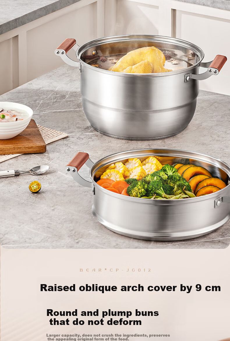 Bear Titanium Ceramic Double-Layer Steamer Large Capacity Soup Pot Household Steaming and Cooking Pot 28cm Gas Stove Compatible JG053-P02 6