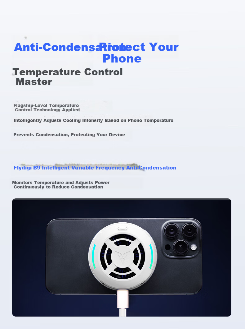 Flydigi B9 Magnetic Phone Cooler Semiconductor Suction Cooling Smart Temperature Control Ultra-Low Noise Gaming Live Streaming Tablet Cooler for OnePlus Apple IQOO 10