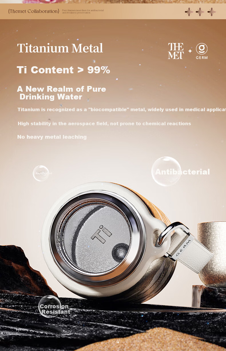 Germ Pure Titanium Insulated Thermos Van Gogh Collaboration Temperature Display Water Bottle Women's Direct Drinking Tea Cup Gift Box 580ML Rose 2