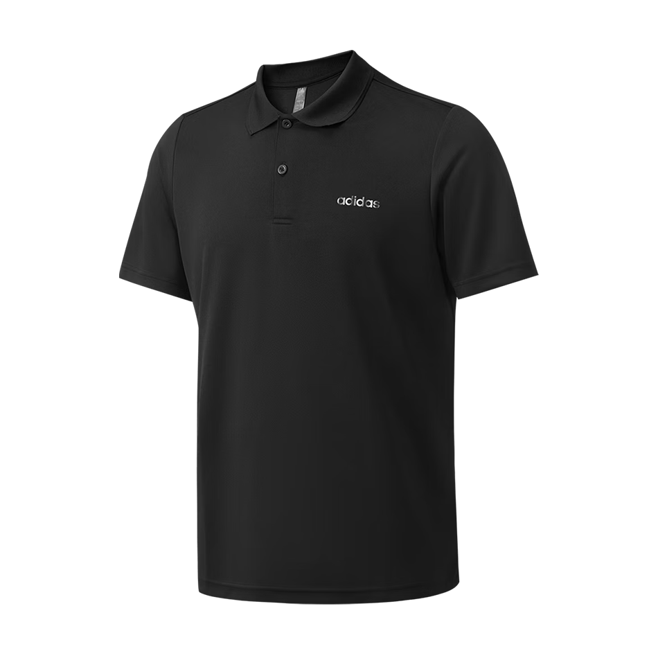 Adidas Men's Summer Sports Quick-Dry Breathable Lightweight Loose Fit Black Short Sleeve Polo T-Shirt, Size S