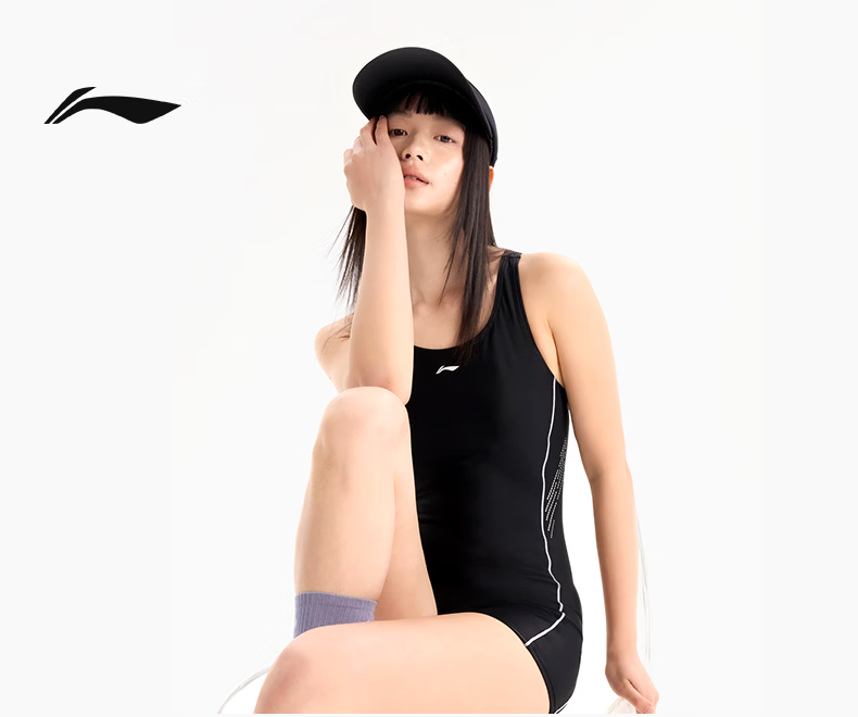 LI-NING Women's One-Piece Square Leg Professional Sports Swimsuit, Tummy Control, Slimming, Spa Vacation Swimwear 1471 Black 2XL 1