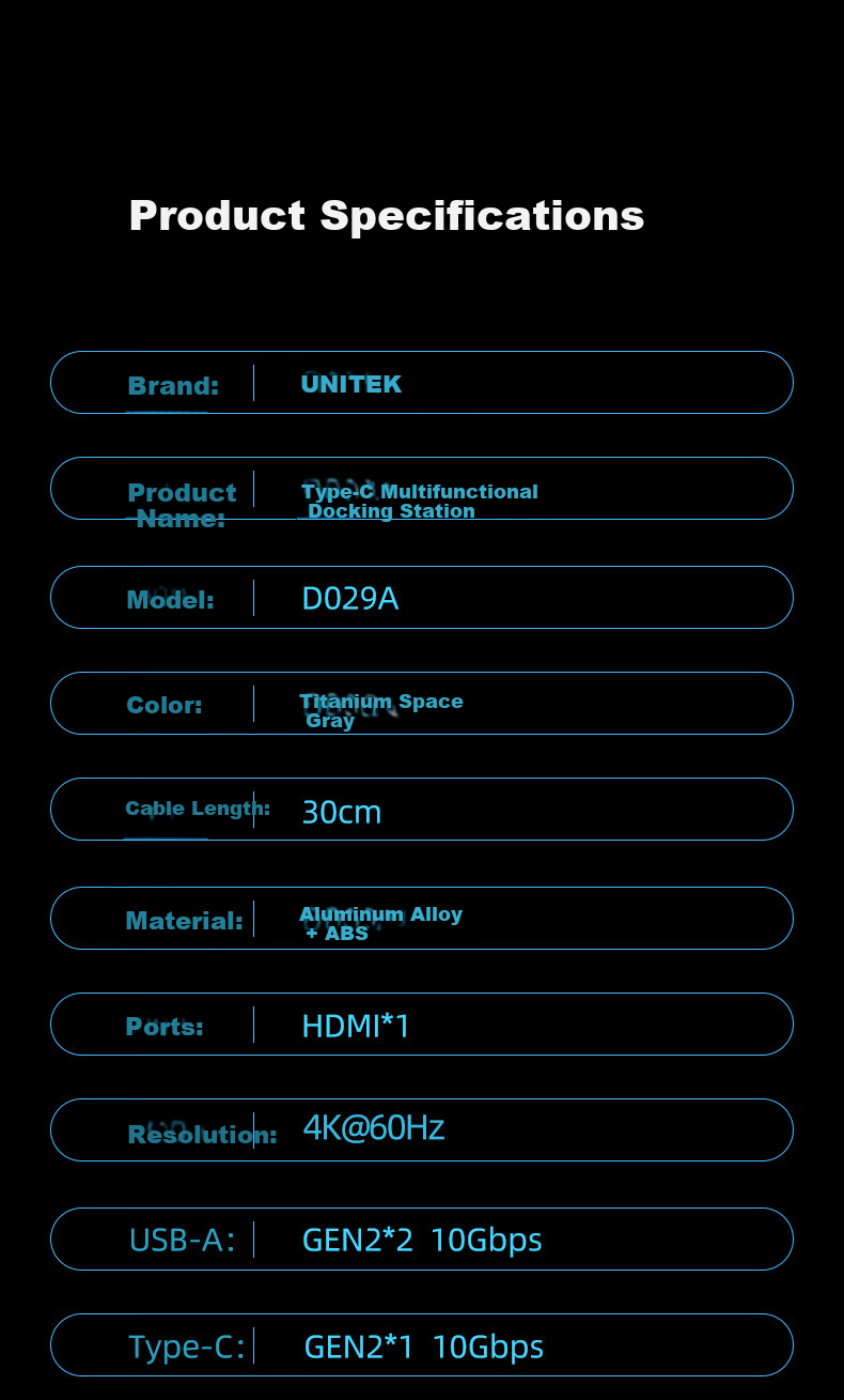 YOYOTER USB-C Gen2 10G High-Speed HDMI 4K/60Hz Gigabit Ethernet RGB Lighting Docking Station Universal for Laptop Phone Tablet 25