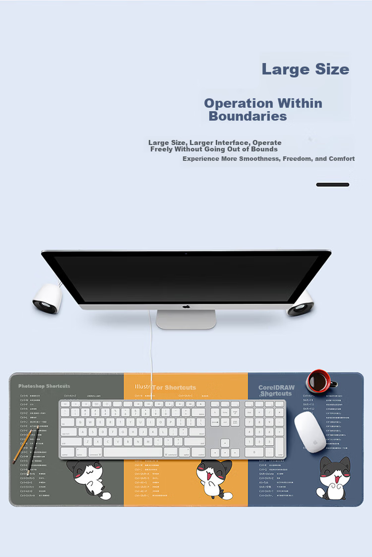 Biyoumei Rubber Keyboard Mouse Pad Desk Mat Thickened Large Student Office Computer Desk Mat PR Shortcut Keys Version 90*40*0.3cm 7