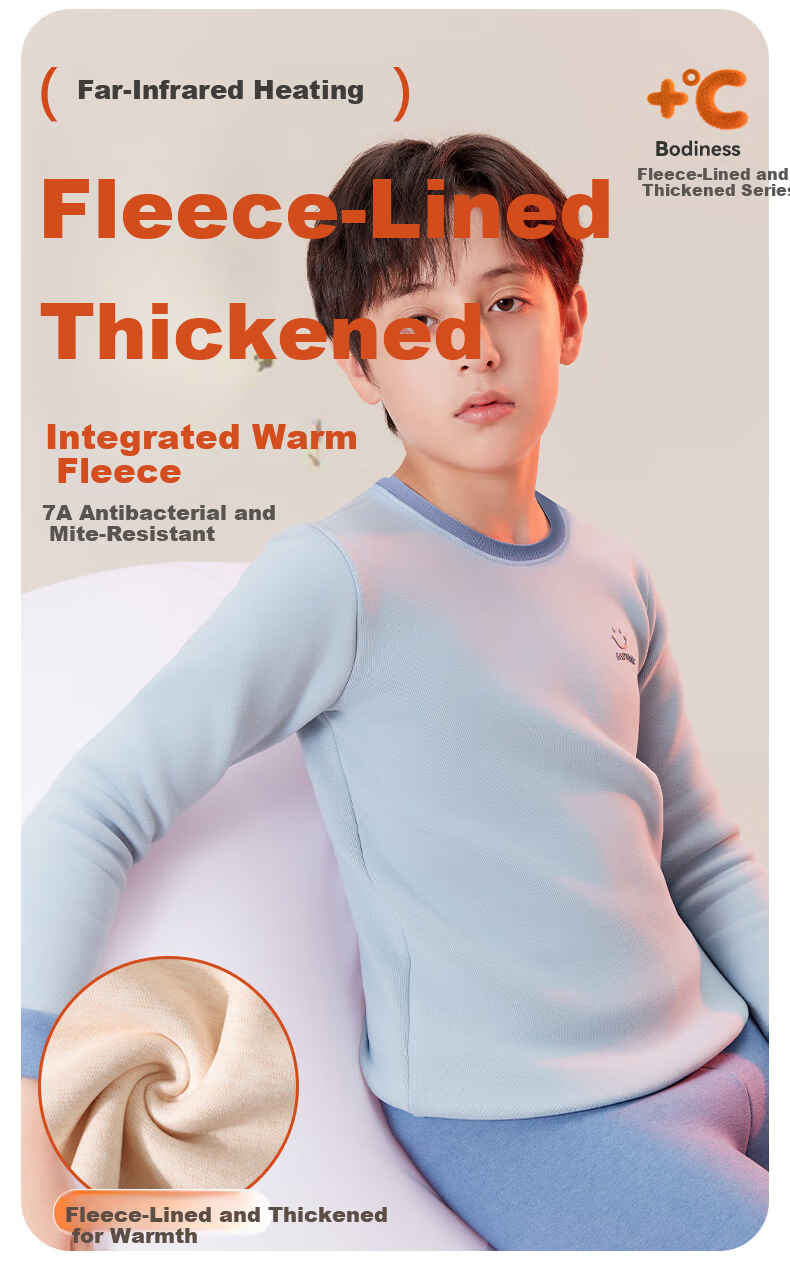 LangSha Kids Thermal Underwear Set Boys Fleece Lined Thickened Autumn Winter Cotton Sweater Pajamas for Toddlers and Older Children 2