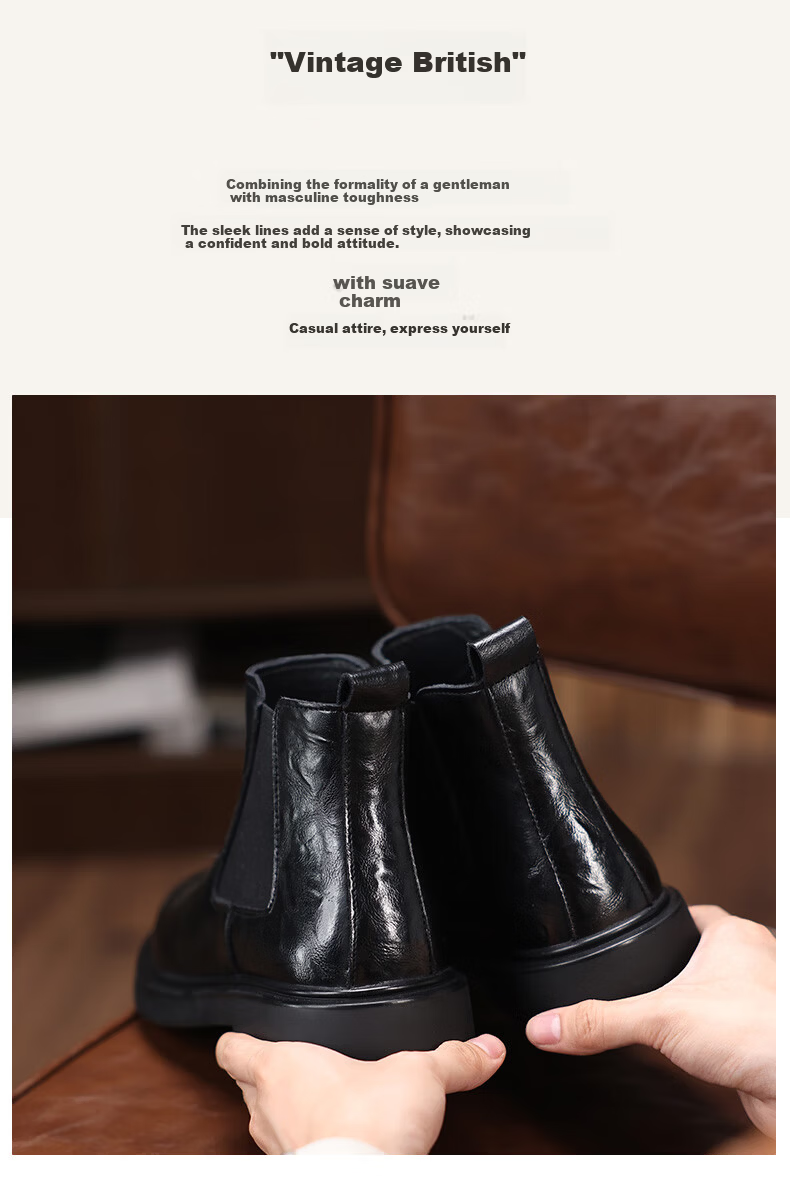 Qunlang·Heritage Chelsea Boots Men's 2026 New Spring Autumn Genuine Leather Thick Sole Martin Boots Mid-Top Business Shoes British Short Boots 3
