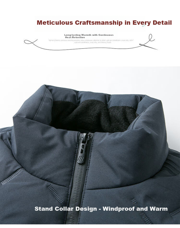 ROMON Men's Cotton Jacket Autumn Winter Business Casual Comfortable Stand Collar Cotton Coat Warm Outerwear 32207 Blue 4XL 4