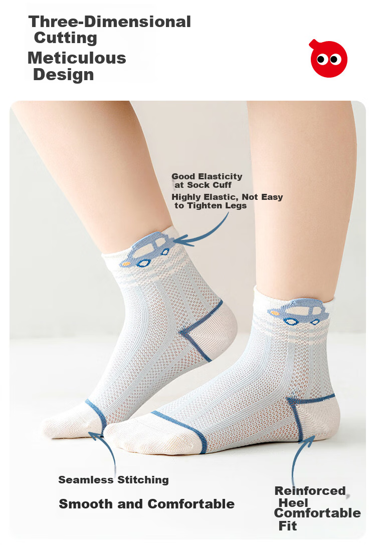 Hodo Kids Summer Thin Breathable Mesh Socks Boys Baby Sweat-Absorbent Seamless Mid-Calf Cotton Socks 6