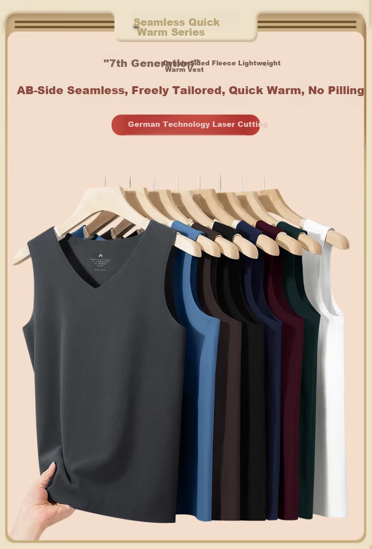Zaisuo Men's Thermal Vest Cationic Comfortable Seamless Brushed V-Neck Thin Fleece Constant Temperature Customizable Base Shirt 3
