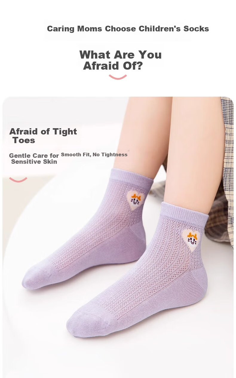 Cotton Full Girls' Socks Summer Thin Xinjiang Cotton Antibacterial Breathable Mesh Children's Cartoon Mid-Calf Socks 7 Pairs 3