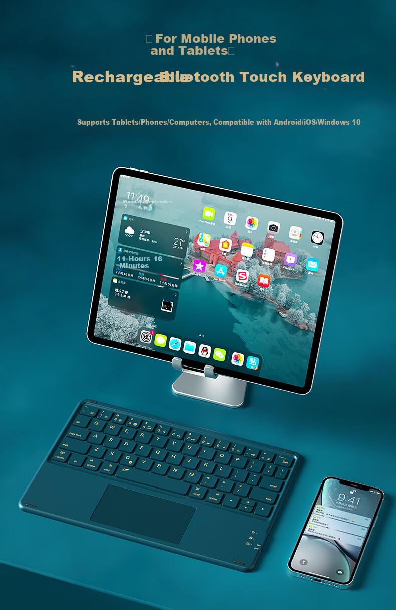 B.O.W Hangshi HB321 Ultra-thin Bluetooth Wireless Touch Keyboard for iPad Xiaomi Huawei Apple Tablet Mobile Laptop Silent Rechargeable Keyboard Dark Green 1