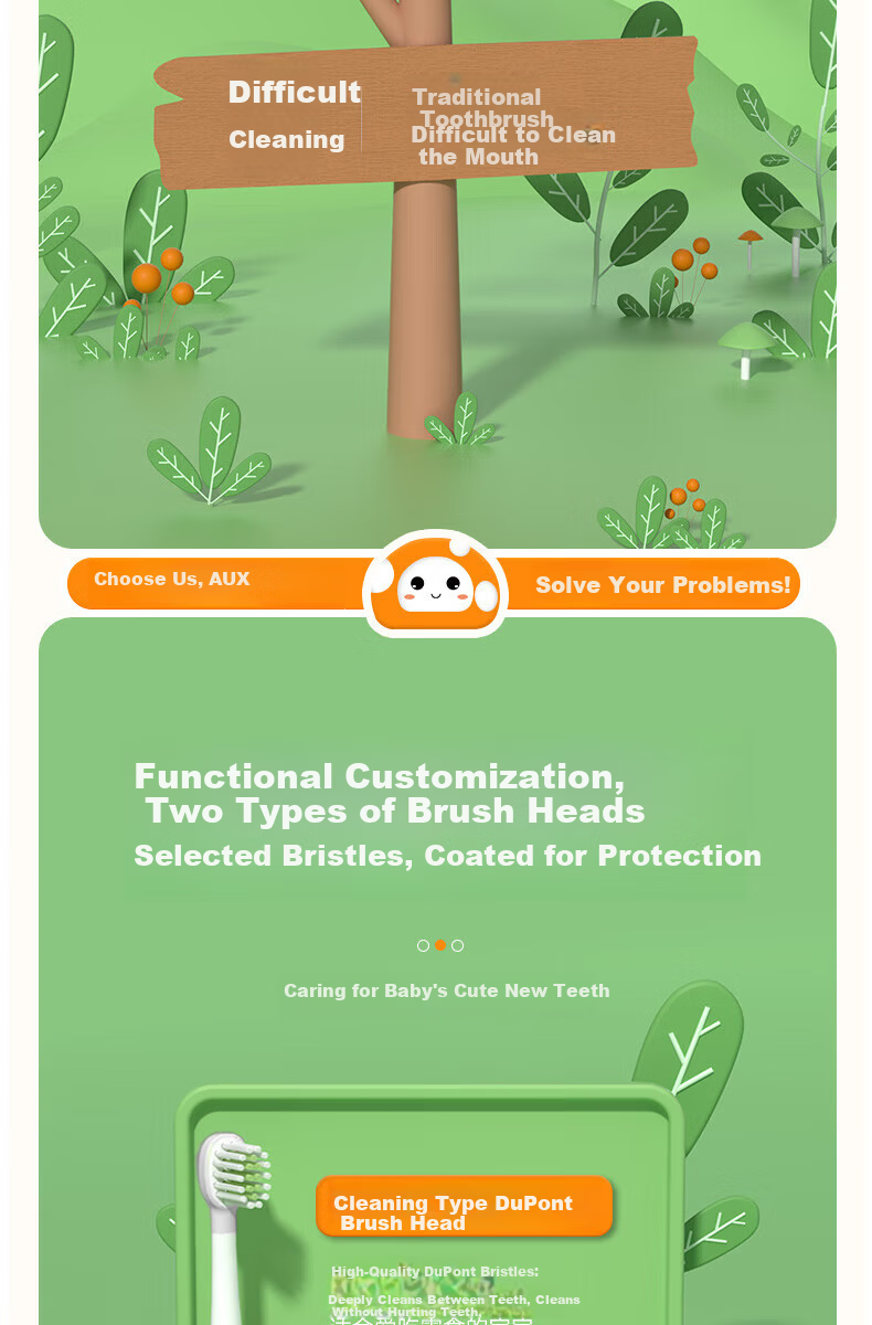 AUX Kids Electric Sonic Toothbrush for Ages 5-12, Gentle Soft Bristles, Waterproof, DIY Stickers, Pink Orange C01 3