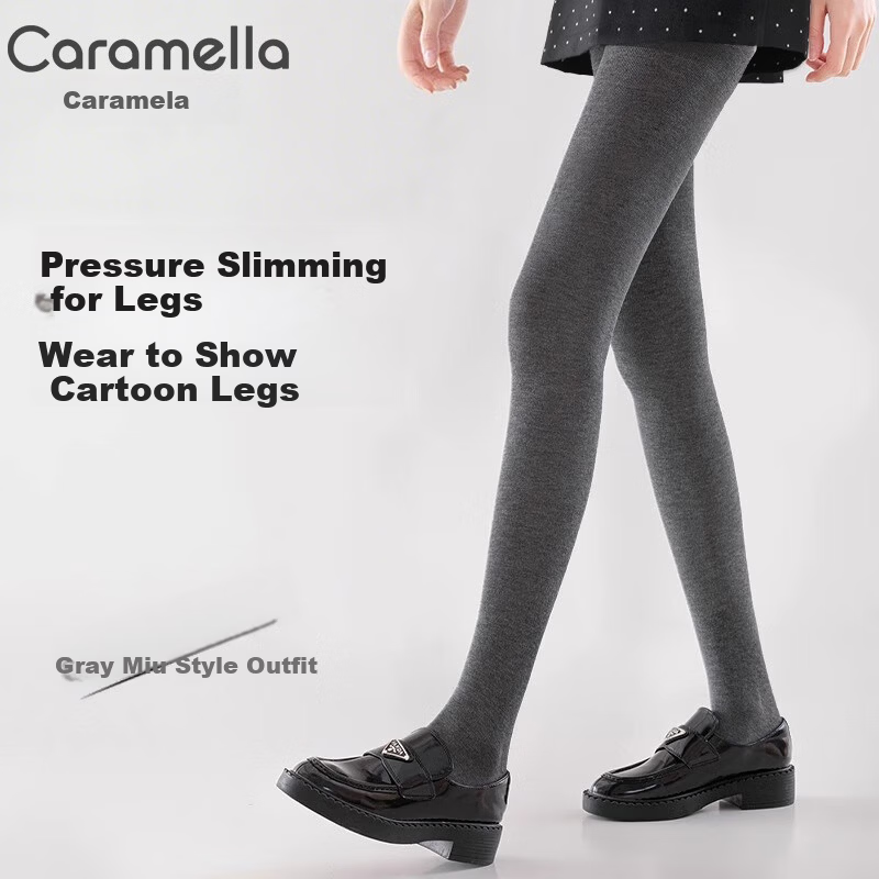 Caramella Vertical Stripe Thickened Thermal Leggings for Women Autumn Winter Warm Slimming Cotton Footed Tights Gray