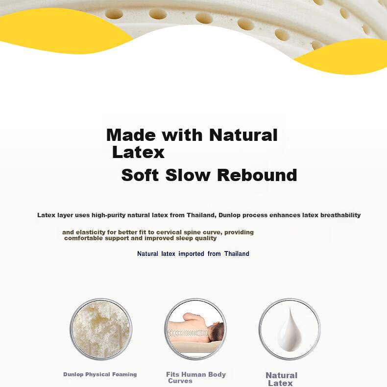 Yuzhaolin Latex Pillow 93% Natural Latex High Pillow Adult Neck Support Extra Thick Non-Collapsing Pillow Core with Pillowcase 4