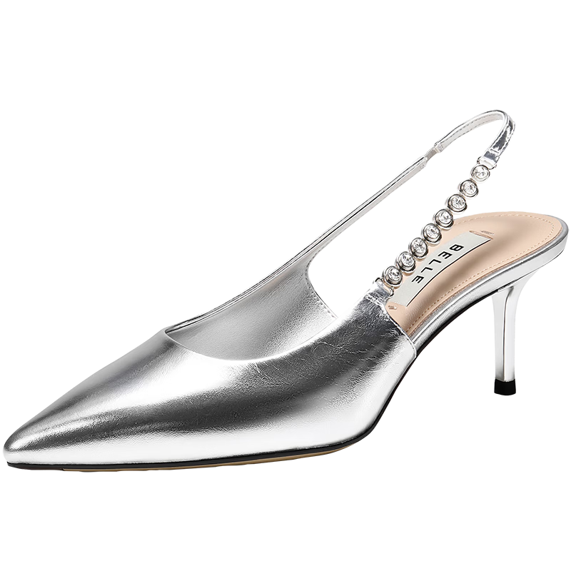 Belle Luminous Star Diamond French Pointed High Heels Women Summer 2026 New Beaded Open Toe Sandals JD042 Silver - Stiletto Heels 37